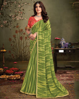 Vishal Prints Muddy Green Designer Zari-Brasso Saree With Fancy Embroidery-Gota Patti Border