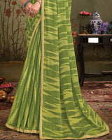Vishal Prints Muddy Green Designer Zari-Brasso Saree With Fancy Embroidery-Gota Patti Border