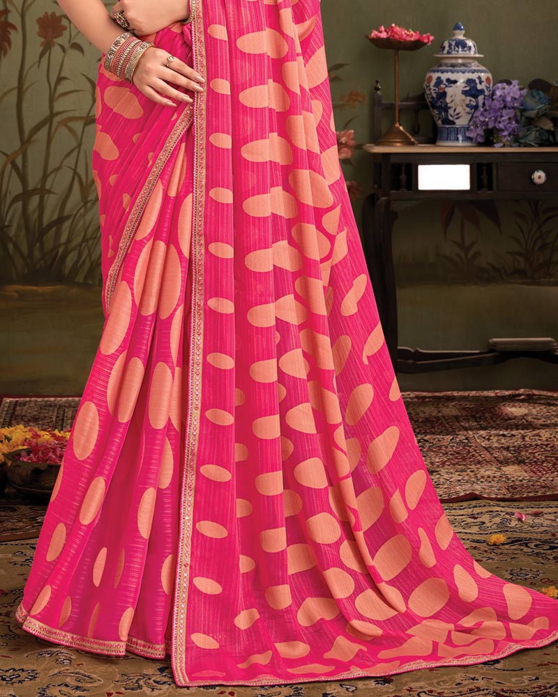 Vishal Prints Cerise Pink Designer Zari-Brasso Saree With Fancy Embroidery-Gota Patti Border