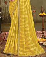Vishal Prints Yellow Ochre Designer Zari-Brasso Saree With Fancy Embroidery-Gota Patti Border