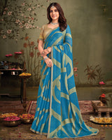 Vishal Prints French Blue Designer Zari-Brasso Saree With Fancy Embroidery-Gota Patti Border