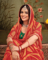 Vishal Prints Pastel Red Designer Zari-Brasso Saree With Fancy Embroidery-Gota Patti Border