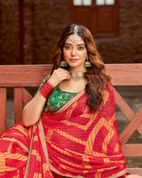 Vishal Prints Venetian Red Designer Zari-Brasso Saree With Fancy Embroidery-Gota Patti Border