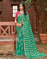 Vishal Prints Deep Sea Green Designer Zari-Brasso Saree With Fancy Embroidery-Gota Patti Border