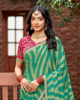 Vishal Prints Deep Sea Green Designer Zari-Brasso Saree With Fancy Embroidery-Gota Patti Border