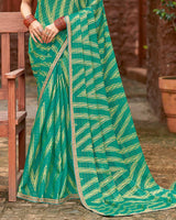 Vishal Prints Deep Sea Green Designer Zari-Brasso Saree With Fancy Embroidery-Gota Patti Border
