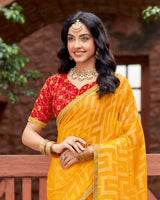 Vishal Prints Carrot Orange Designer Zari-Brasso Saree With Fancy Embroidery-Gota Patti Border