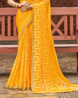 Vishal Prints Carrot Orange Designer Zari-Brasso Saree With Fancy Embroidery-Gota Patti Border