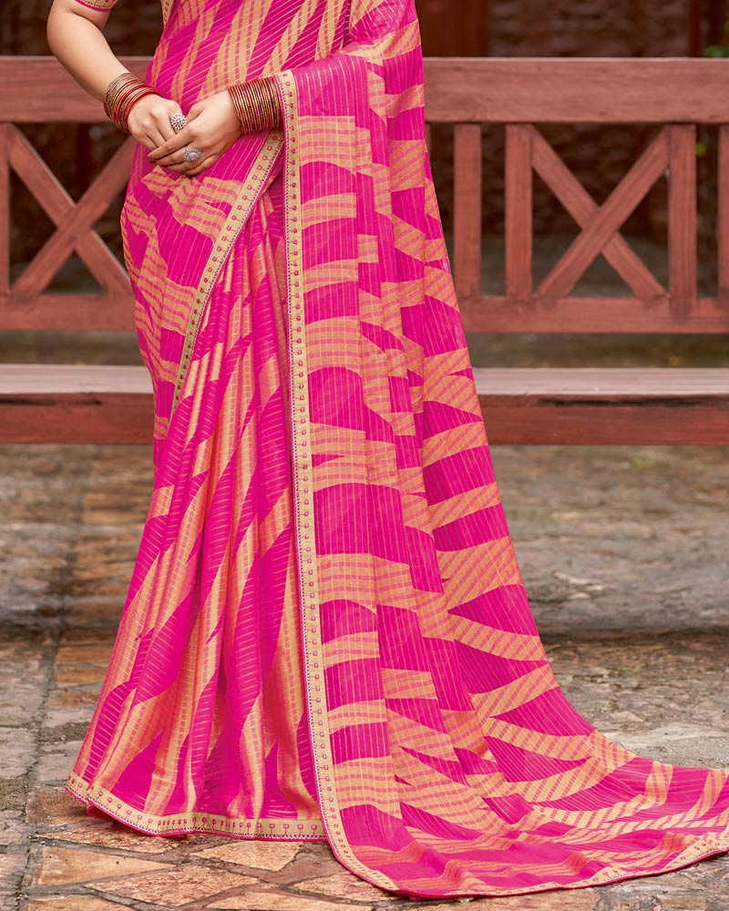 Vishal Prints Dark Hot Pink Designer Zari-Brasso Saree With Fancy Embroidery-Gota Patti Border