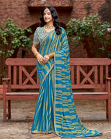 Vishal Prints French Blue Designer Zari-Brasso Saree With Fancy Embroidery-Gota Patti Border