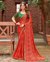 Vishal Prints Persian Red Designer Zari-Brasso Saree With Fancy Embroidery-Gota Patti Border