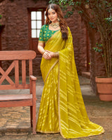 Vishal Prints Burnt Mustard Yellow Designer Zari-Brasso Saree With Fancy Embroidery-Gota Patti Border