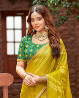 Vishal Prints Burnt Mustard Yellow Designer Zari-Brasso Saree With Fancy Embroidery-Gota Patti Border