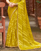 Vishal Prints Burnt Mustard Yellow Designer Zari-Brasso Saree With Fancy Embroidery-Gota Patti Border
