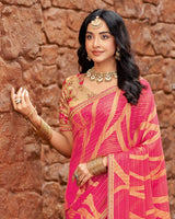Vishal Prints Amaranth Pink Designer Zari-Brasso Saree With Fancy Embroidery-Gota Patti Border