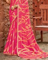 Vishal Prints Amaranth Pink Designer Zari-Brasso Saree With Fancy Embroidery-Gota Patti Border