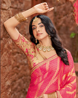 Vishal Prints Amaranth Pink Designer Zari-Brasso Saree With Fancy Embroidery-Gota Patti Border