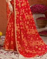 Vishal Prints Crimson Red Designer Fancy Chiffon-Brasso Saree With Fancy Border