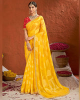 Vishal Prints Sunflower Yellow Designer Fancy Chiffon-Brasso Saree With Fancy Border