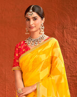 Vishal Prints Sunflower Yellow Designer Fancy Chiffon-Brasso Saree With Fancy Border