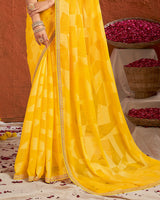 Vishal Prints Sunflower Yellow Designer Fancy Chiffon-Brasso Saree With Fancy Border