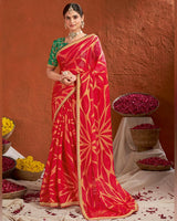 Vishal Prints Scarlet Red Designer Fancy Chiffon-Brasso Saree With Fancy Border