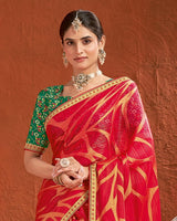 Vishal Prints Scarlet Red Designer Fancy Chiffon-Brasso Saree With Fancy Border