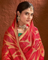 Vishal Prints Scarlet Red Designer Fancy Chiffon-Brasso Saree With Fancy Border