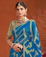Vishal Prints Royal Blue Designer Fancy Chiffon-Brasso Saree With Fancy Border