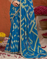 Vishal Prints Royal Blue Designer Fancy Chiffon-Brasso Saree With Fancy Border