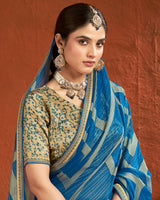 Vishal Prints Royal Blue Designer Fancy Chiffon-Brasso Saree With Fancy Border