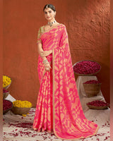Vishal Prints Raspberry Pink Designer Fancy Chiffon-Brasso Saree With Fancy Border