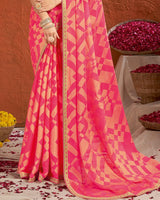Vishal Prints Raspberry Pink Designer Fancy Chiffon-Brasso Saree With Fancy Border