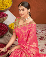 Vishal Prints Raspberry Pink Designer Fancy Chiffon-Brasso Saree With Fancy Border