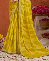 Vishal Prints Lime Yellow Designer Fancy Chiffon-Brasso Saree With Fancy Border