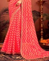 Vishal Prints Deep Carmine Pink Designer Chiffon-Brasso Traditional Print Saree With Fancy Embroidery Border