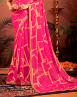 Vishal Prints Dark Hot Pink Designer Chiffon-Brasso Traditional Print Saree With Fancy Embroidery Border