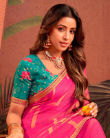 Vishal Prints Dark Hot Pink Designer Chiffon-Brasso Traditional Print Saree With Fancy Embroidery Border