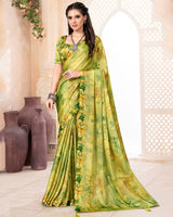 Vishal Prints Lime Yellow Digital Print Patterned Brasso Saree With Weaved Satin Border