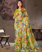 Vishal Prints Multicolored Designer Fancy Chiffon Digital Print Saree With Diamond Work And Cut Work Border