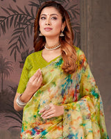 Vishal Prints Multicolored Designer Fancy Chiffon Digital Print Saree With Diamond Work And Cut Work Border