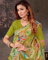 Vishal Prints Multicolored Designer Fancy Chiffon Digital Print Saree With Diamond Work And Cut Work Border