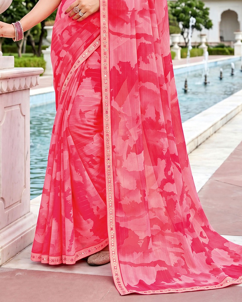 Vishal Prints Pink Fancy Chiffon Digital Print Saree With Embroidery Border