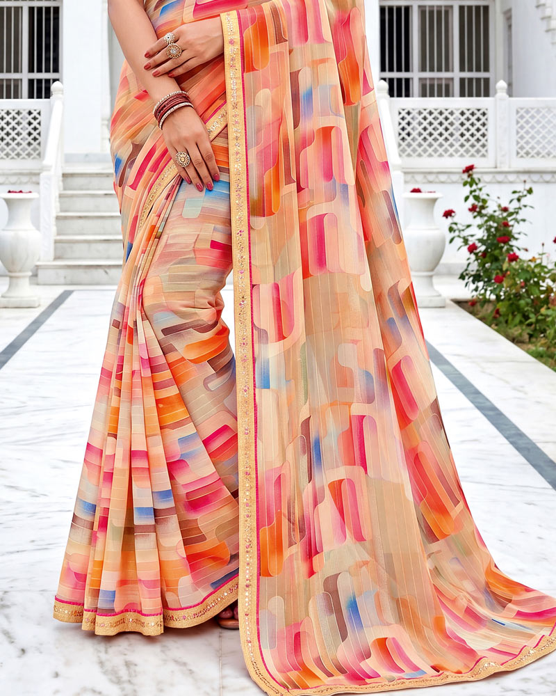 Vishal Prints Multicolour Fancy Chiffon Digital Print Saree With Embroidery Border