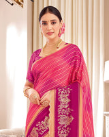 Vishal Prints Dark Pink Designer Patterned Chiffon Saree With Foil Print And Cut Work Diamond Border