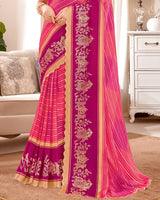 Vishal Prints Dark Pink Designer Patterned Chiffon Saree With Foil Print And Cut Work Diamond Border