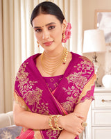 Vishal Prints Dark Pink Designer Patterned Chiffon Saree With Foil Print And Cut Work Diamond Border