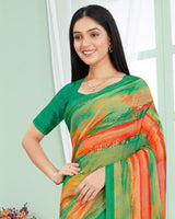 Vishal Prints Dark Sea Green Digital Print Chiffon Saree With Foil Print And Tassel