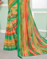 Vishal Prints Dark Sea Green Digital Print Chiffon Saree With Foil Print And Tassel