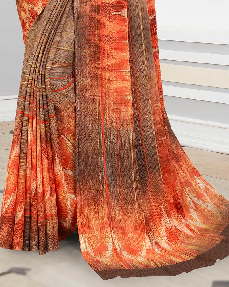 Vishal Prints Coffee Brown Digital Print Criva Crepe Saree